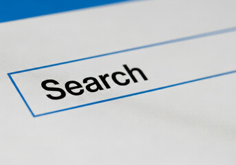 Closeup of a search bar with the word search isolated on white background