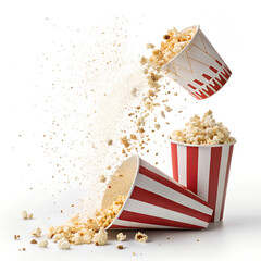 Dynamic popcorn explosion captures movie night excitement and snack fun