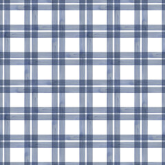 Hand painted watercolor blue indigo striped transparent background. Checkered seamless pattern. For fabric, sketchbook, wallpaper, wrapping paper, cards, banner. Stripes illustration. Check, cotton