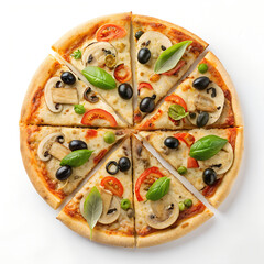 Delicious pizza slices with fresh toppings and basil, perfect for food blogs