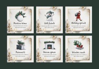 Set of Festive Social Media Posts With Christmas Symbols