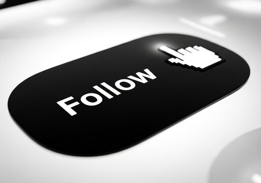 Follow button with hand cursor on white background, social media concept - Powered by Adobe