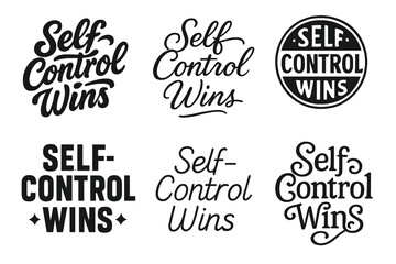 Fototapeta premium Diverse Lettering Styles. Self-Control Wins. Set lettering. harmonious lettering variations of the same emblematic concept, each with different artistic