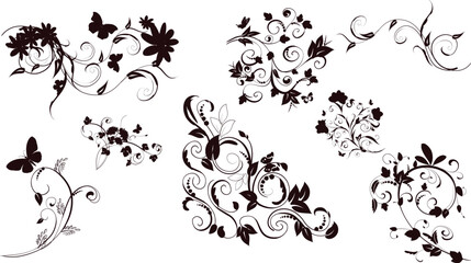 Elegant dark floral and butterfly swirl designs for decorative accents