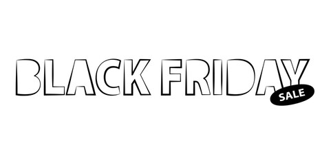 Black Friday outline text with oval sale label on white background for seasonal discount and shopping promotion design