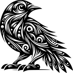 Obraz premium Artistic Crow Design: A beautifully crafted black crow illustration, its intricate patterns and forms showcase the elegance and mystery of avian nature.