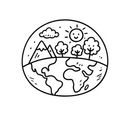 handdrawn cute doodle style biosphere vector line illustration