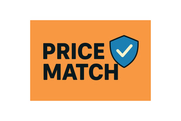 Flat vector banner PRICE MATCH shield with tick strong headline subtle grid assurance marketing style