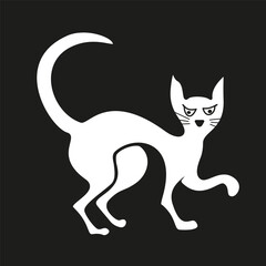 Cat silhouette icon. Feline vector symbol. Black background figure. Elegant white outline