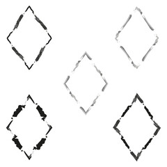 Grunge diamond frame. Artistic black border. Brush stroke texture. Vector corner design