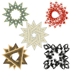 Star cluster icon. Intricate vector design. Multicolor radial shape. White background display