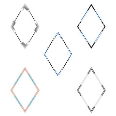 Dotted diamond frame. Abstract black outline. Decorative corner shape. Vector bordered form