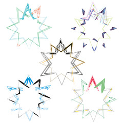 Colorful star shape. Abstract layered lines. Pointed burst figure. Vector symbol frame