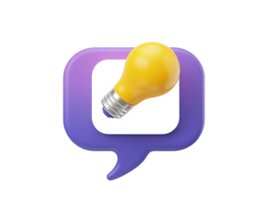 3d icon quick tip. Vector render light bulb in speech bubble. Questions and answers or cartoon illustration isolated on white background. Did you know button