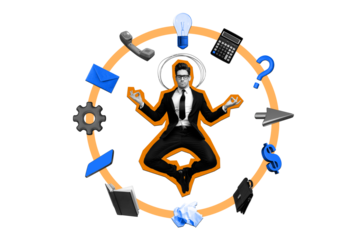 Composite sketch image photo collage of office manager multitask guy meditate pointer usd sign email cog count email business circle work