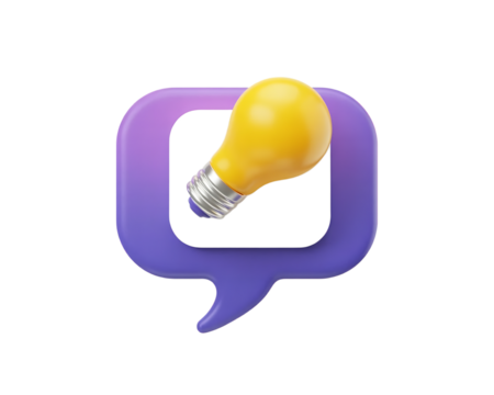 3d icon quick tip. Vector render light bulb in speech bubble. Questions and answers or cartoon illustration isolated on white background. Did you know button
