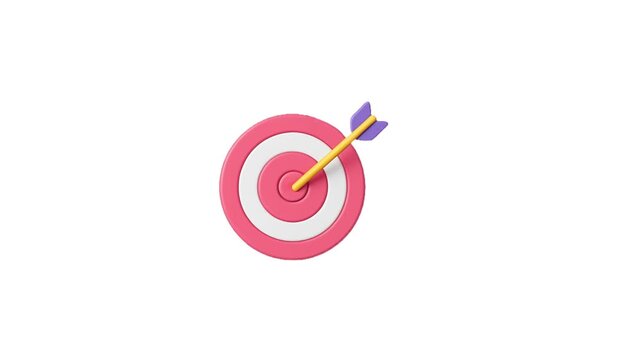 Pink targets featuring yellow arrows and purple feathers hitting bullseye sequentially, depicting strategic precision and goal-oriented performance on clean white surface