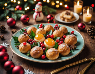 Festive 3D animation of a beautifully arranged dessert platter for a winter celebration Generative AI