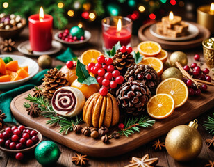 Festive 3D animated depiction of a holiday treat platter with vibrant colors and delightful textures showcasing seasonal