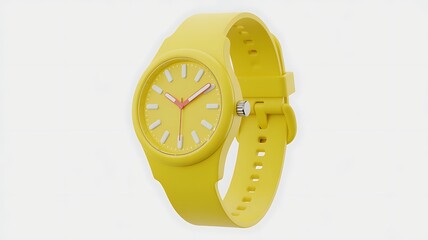 Yellow Silicone Wristwatch with Pink Hands on WhiteBackground photo
