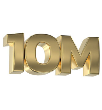 3D golden text "10M" (Ten Million) isolated on black background, symbolizing a success milestone.