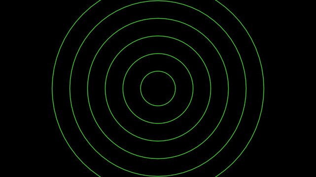 Radar screen concentric circle elements. Animation sound wave. Circle spin target. Radio station signal. Center minimal radial ripple line outline