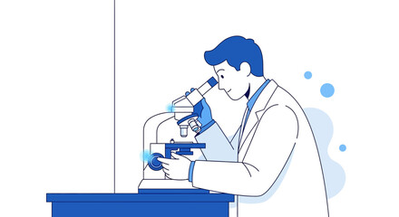 Illustration depicting a scientist using a microscope in a laboratory setting for research