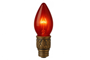 Red christmas light bulb glowing with an ornate vintage base, creating a festive holiday atmosphere on transparent background