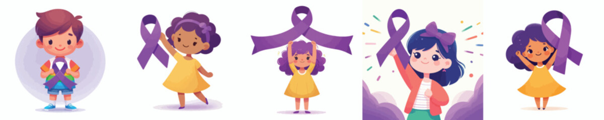 vector of a children holding a purple ribbon