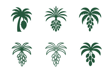 Obraz premium Date Palm Logos. Date palm. Set Logo of Date palm: clustered date bunch under fronds. harmonious logo variations of the same emblematic concept, each with