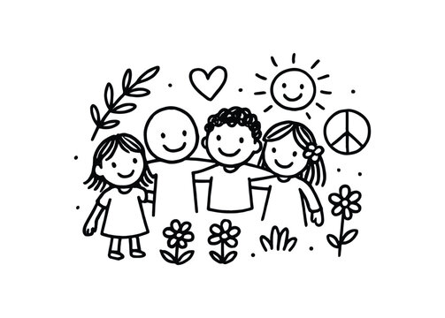 handdrawn cute doodle style unity vector line illustration