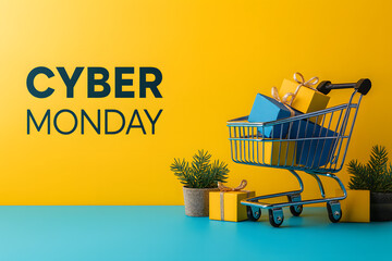 Cyber Monday background with bright yellow empty space, ideal for digital sale banners, online advertisements, and festive promotions