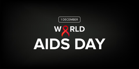 World AIDS DAY 1 december banner with text and red ribbon on grey background.. World HIV awareness day 1 December. Red ribbon with text isolated on grey background. World AIDS Day poster
