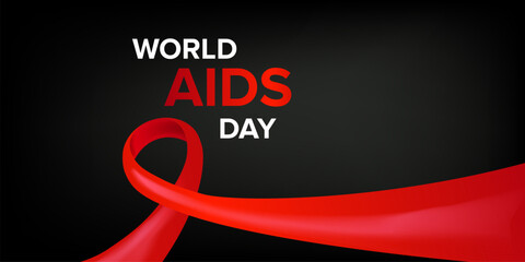 Naklejka premium World AIDS DAY 1 december banner with text and red ribbon on grey background.. World HIV awareness day 1 December. Red ribbon with text isolated on grey background. World AIDS Day poster