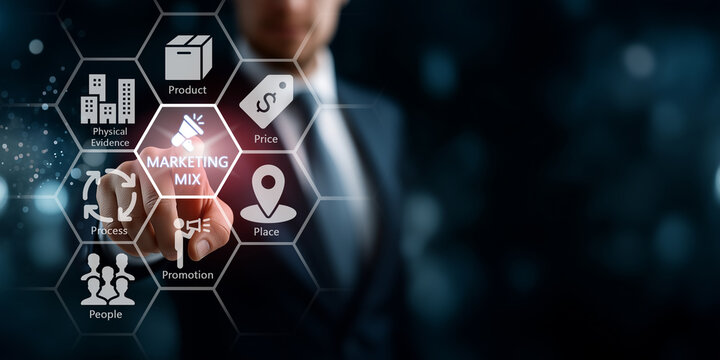 Marketing Mix 7Ps and Business Strategy Concept,Copy Space