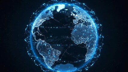 Digital Earth Globe Showing Global Network Connections and Data Transfer. - Powered by Adobe