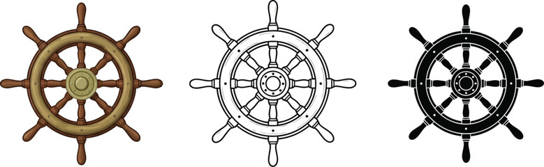 Obraz premium Ship wheel vector illustration boat steering wheel graphics