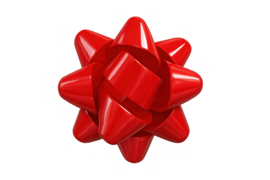 Red glossy bow with a soft reflection standing out against a transparent background, symbolizing celebration and gift-giving