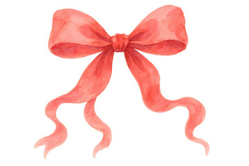 Hand painted watercolor red ribbon bow for gifts, celebrations, holidays and festive decoration on transparent background