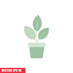 A stylized potted plant with three rounded leaves and a simple, geometric pot, rendered in a muted green color palette.