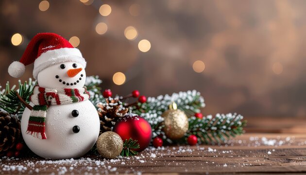 Festive snowman decoration winter wonderland holiday scene indoor close-up joyful celebration