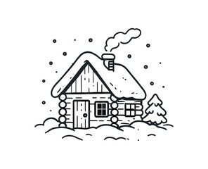 Fototapeta premium handdrawn cute doodle style snowy cabin vector line illustration