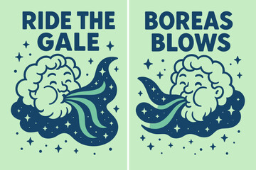 Aurora Ride Banners. Aurora Ride. Two vertical A6 banners with safe margins, centered composition, no elements touching edges, cartoon, mint and navy, cheerful