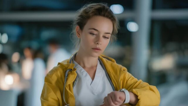 Medical professional analyzing data from wearable biosensors on a patient&rsquo;s body, emotion of precision and attention visible, symbolizing remote health monitoring, real-time diagnostics, and