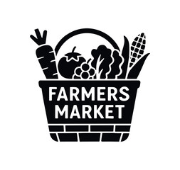 farmer market basket flat black solid vector illustration isolated on white background