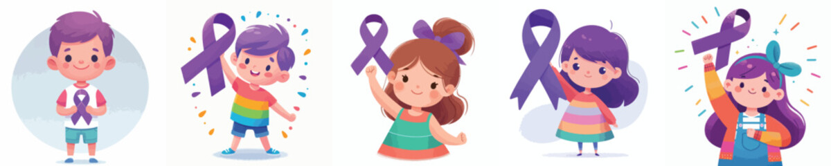 vector of a children holding a purple ribbon