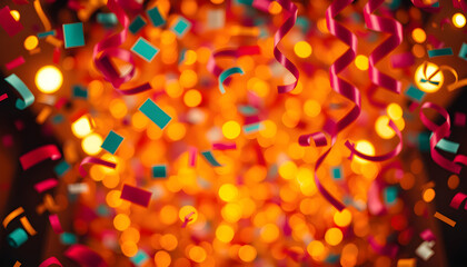 Naklejka premium Celebration Confetti Streamers Bokeh Lights