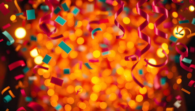 Celebration Confetti Streamers Bokeh Lights