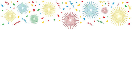 Vibrant confetti and burst design elements for festive celebrations, parties, and joyful occasions, ideal for invitations, banners, and holiday promotions