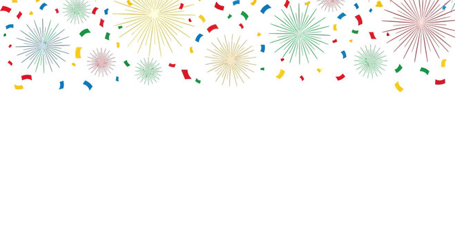 Colorful celebration confetti and firework burst background, perfect for adding a festive touch to party invitations, holiday promotions, and birthday banners